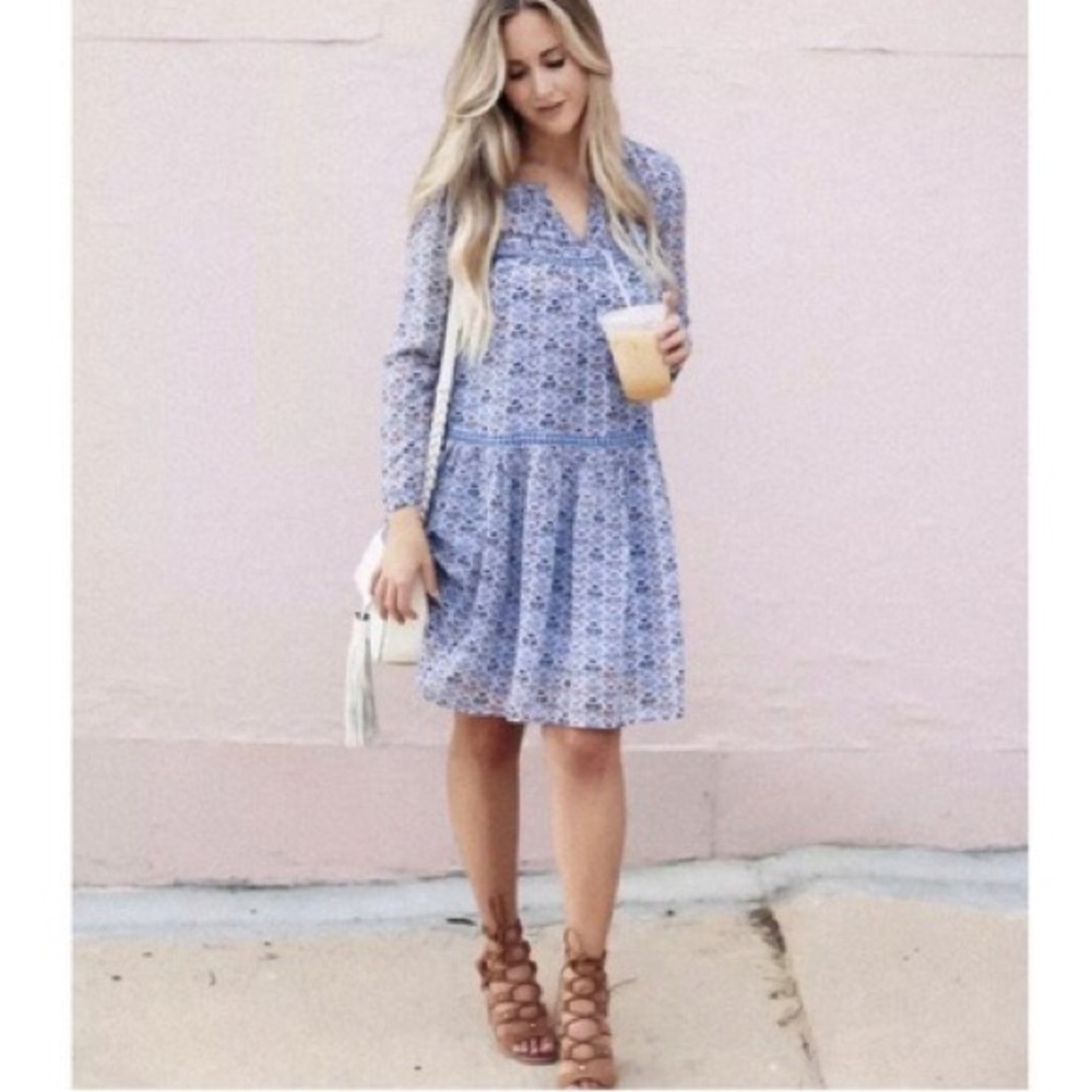 Anthro Holding Horses Crochet Lace Blue Floral Peasant Swing Baby Doll Dress - Picture 4 of 10